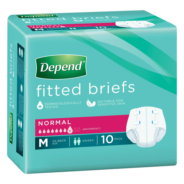 Depend Fitted Briefs Size M Normal Protection 10 Pack