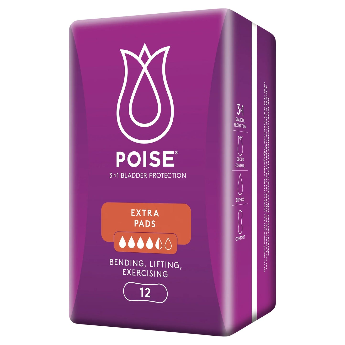 Poise 3-in-1 Bladder Protection Moderate Pads 12 Pack
