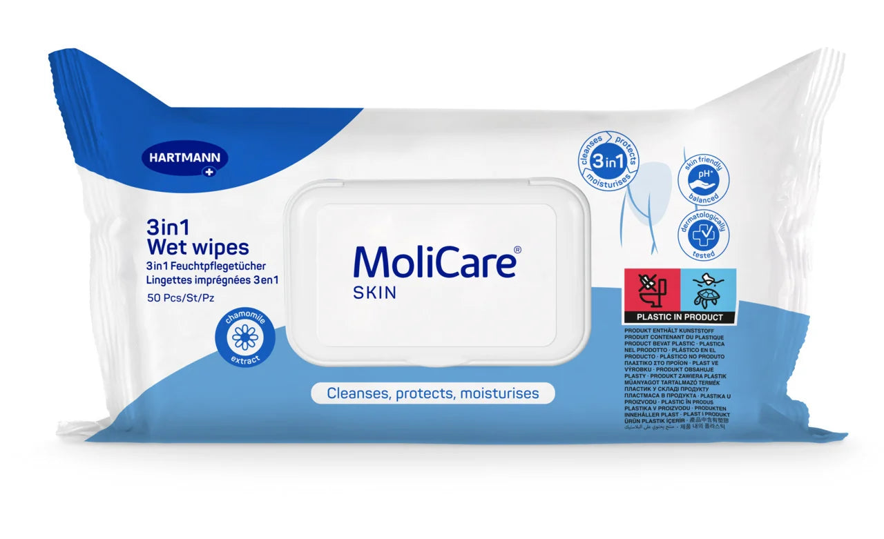 MoliCare Skin 3-in-1 Wet Wipes for gentle cleansing protection and moisturizing